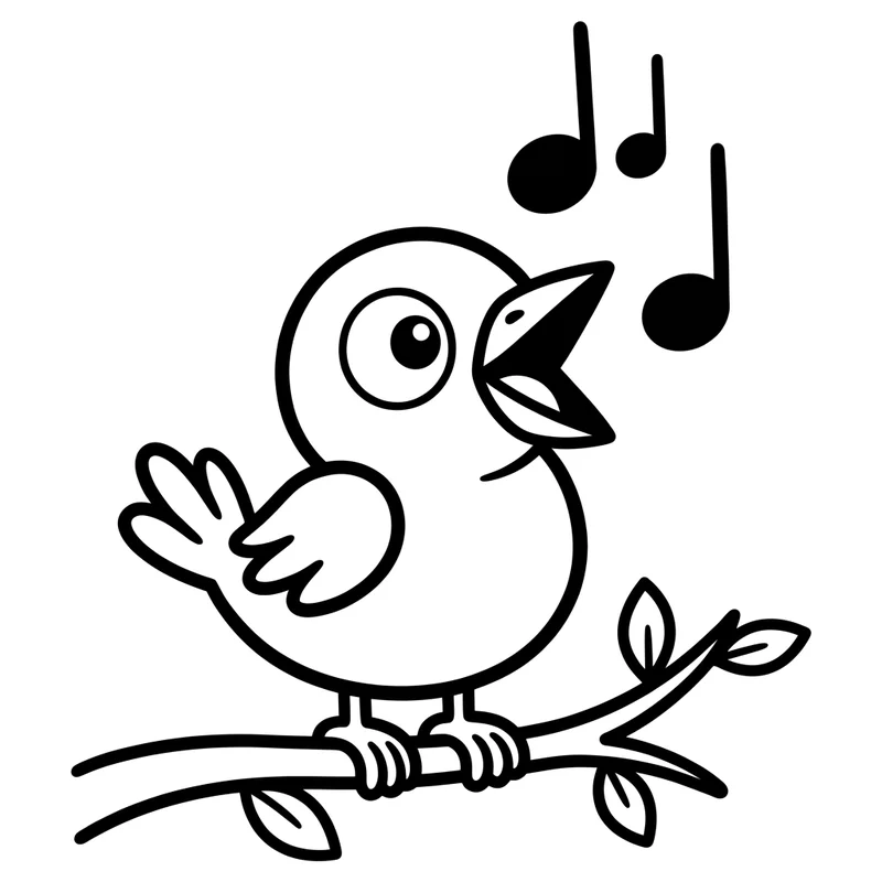 Singender Vogel auf Ast Ausmalbild