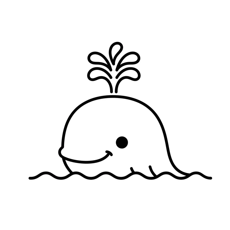 Fröhlicher Wal mit Wasserfontäne zum Ausmalen