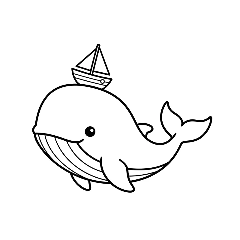 Wal spielt mit Spielzeugboot zum Ausmalen