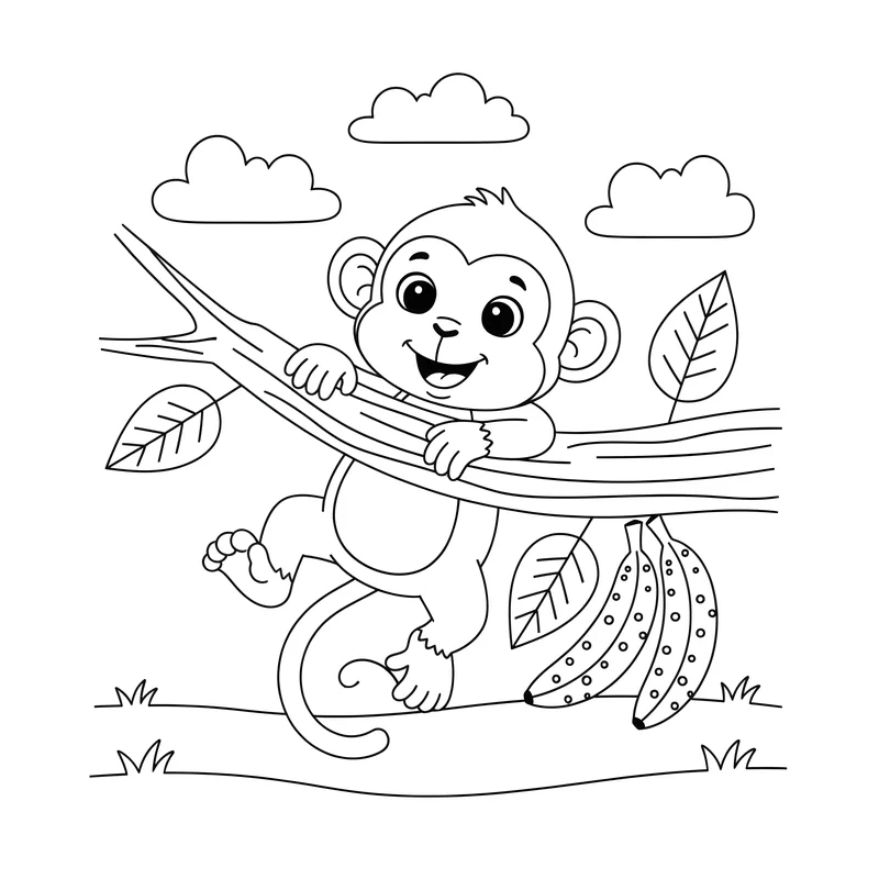 Lustiger Affe schwingt sich durch den Zoo zum Ausmalen